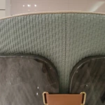 Barrel-Back Dining Chair with Woven Leather Accents, High-Gloss Wood Frame and Vertical Back Strap